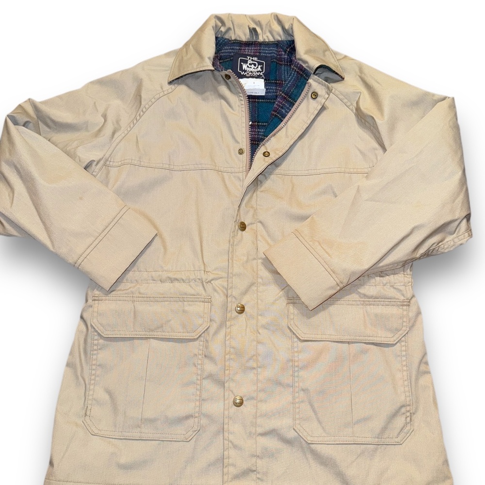 Woolrich Jacket‎ Tan Wool Lined Plaid Hooded Coat Vintage Size: M